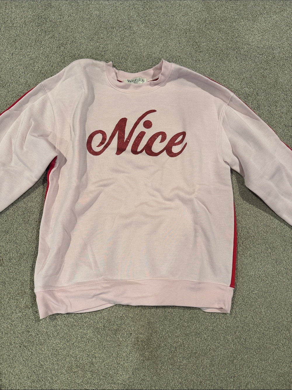 Nice/Naughty Script Logo Crewneck Sweatshirt - Pale Pink
